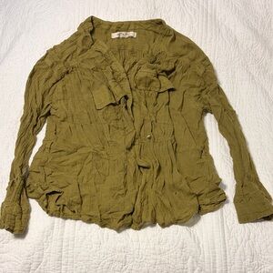 Free People Crinkled Green Blouse